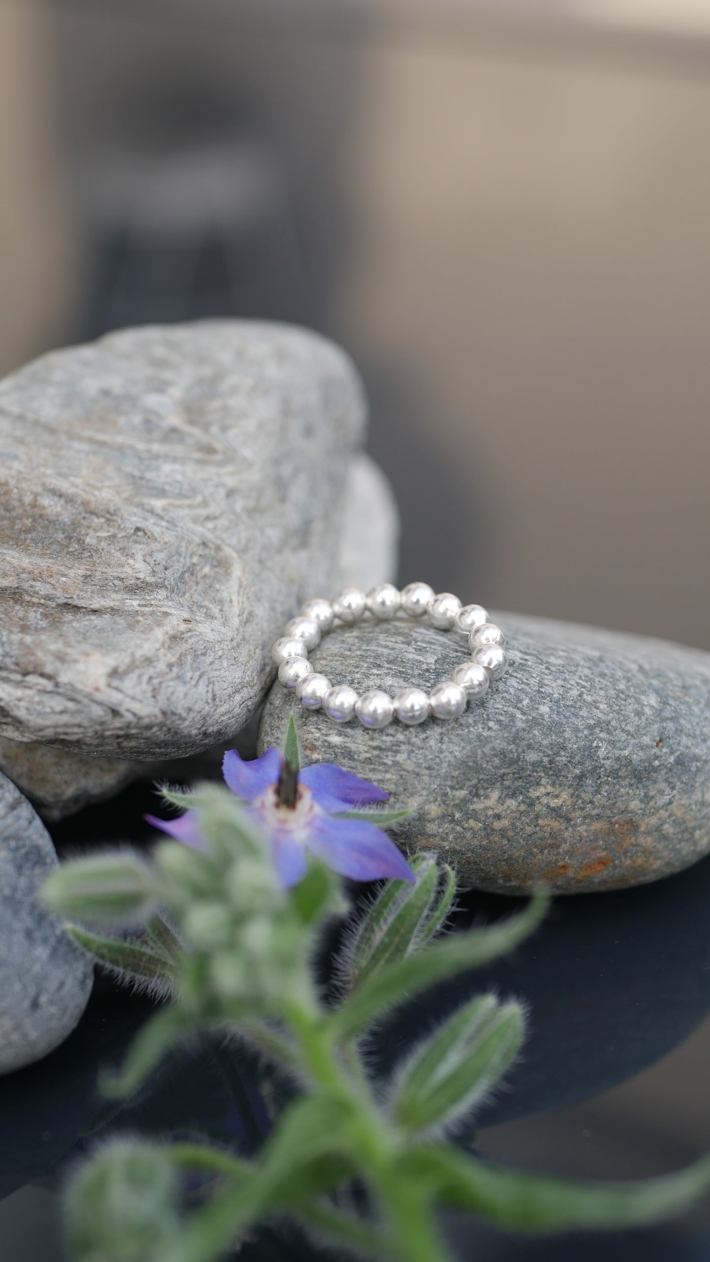 Perlenring Silber